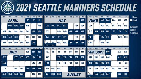 Mariners 2021 Schedule Printable